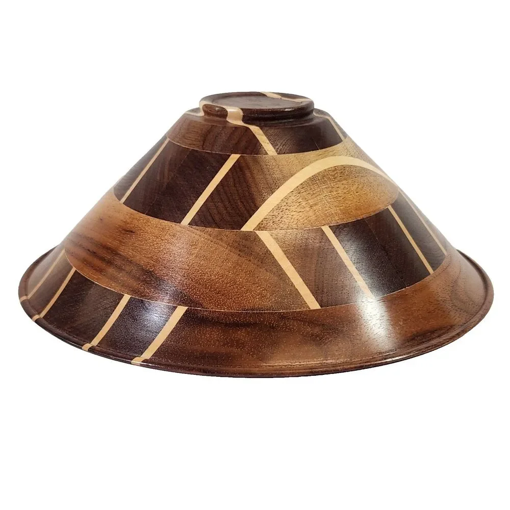 Hand Made Segmented Wood Bowl w Inlay Artist Signed Groom and Dated OOAK Turned